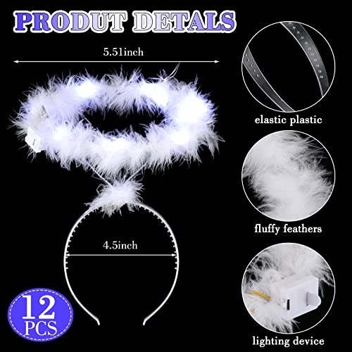Seematn 12 Pcs Christmas Light up Headband Angel Headband Feather Angel Headpiece Angel Costume Accessories with 9 LED Lig...