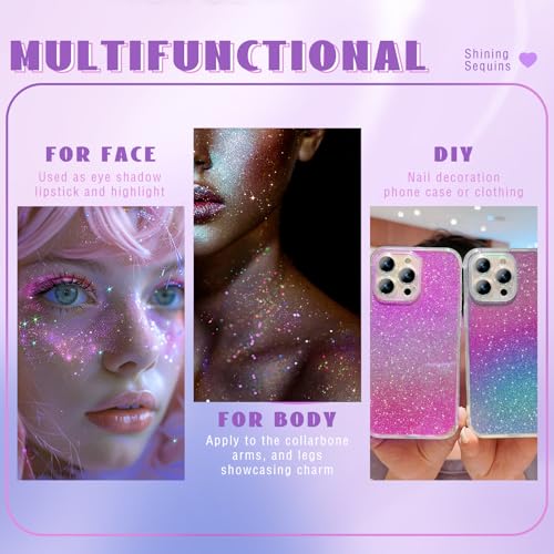 HOSAILY Roll-on Holographic Body Glitter Gel for Face Hair, Chameleon Color Changing Glitter Gel Under Light, Chunky Merma...