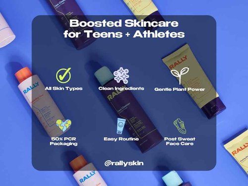 RALLY Clean Plant Powered Daily Face Routine | Healthy Skin Essentials | Teens + Athletes All Skin Types | Face Cleanser 6oz, Exfoliating Toner 4oz, Clearing Moisturizer 2oz