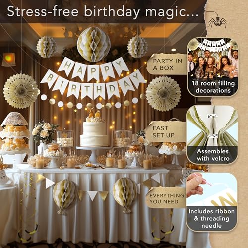 Premium Reusable Birthday Decorations - Multi-occasion Happy Birthday Banner also spells Party Day + more, Fast Assembly w...