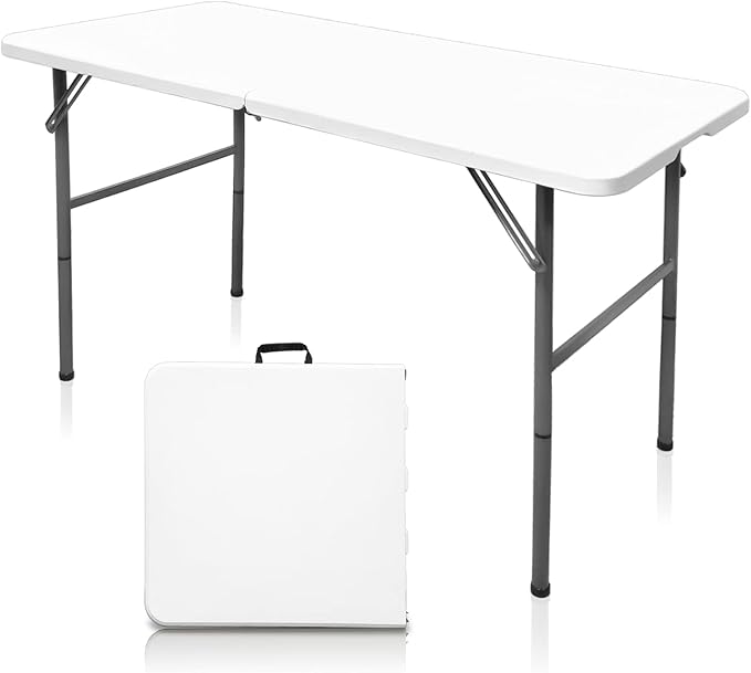 Gocamptoo Folding Table,4ft Indoor Outdoor Heavy Duty Portable Folding Square Plastic Dining Table w/Handle, Lock for Picn...