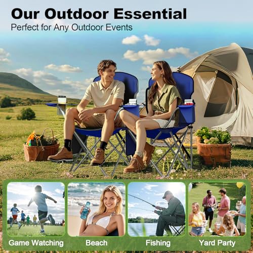 VTOY Folding Camping Chairs Durable 600D Oxford, Portable Outdoor Chair with Cooler Pouch, Cup Holder & Storage Pocket for...
