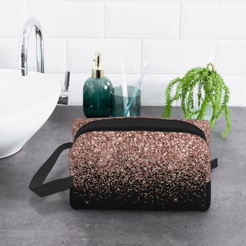 Aruzdey Black Rose Gold Blush Pink Glitter Glam Travel Toiletry Bag Toiletry Bag For Women Men Hanging Cosmetic Bag Travel...