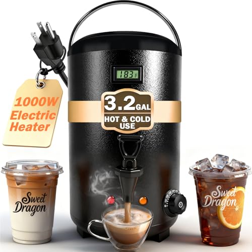 Electric Insulated Beverage Dispenser With Heating – 75 Cup Hot & Cold Drink Water Urn with Spigot – 12 L / 3.2 Gallon Sta...