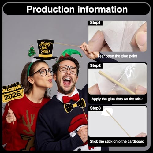 Biswiter 36 Pcs New Years Photo Booth Props, New Years Eve Photo Props 2026, Happy New Year Decorations 2026, New Year Pho...