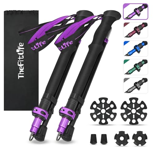 TheFitLife Collapsible Trekking Poles for Hiking – Lightweight Folding Walking Sticks for Men and Women with Extra-Long Fo...