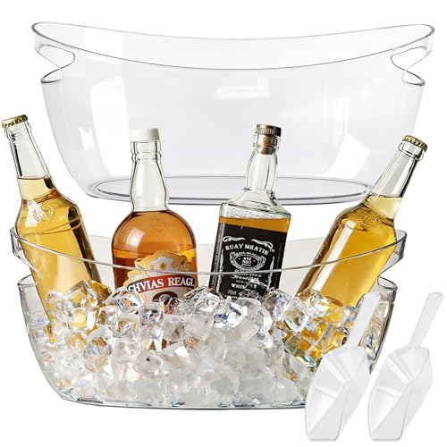 2-Pack Ice Buckets for Parties - Extra Large 5.5L Clear Beverage Tubs with Scoops, Perfect for Champagne, Beer, Sparkling ...