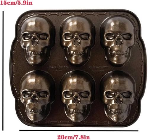 GUOFHUIM Halloween Skull Mold, Haunted Skull Cakelet Pan Skull Molds for Baking Skull Cake Pan Aluminum 3D Halloween Skull Baking Pan
