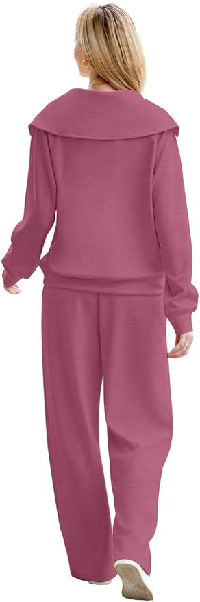 XIEERDUO Lounge Sets For Women 2025 Half Zip Sweatshirt And Wide Leg Sweatpant 2 Piece Outfits Sweatsuit Tracksuit