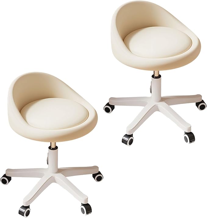 Walktory Round Rolling Stool with PU Leather Low Backrest, Hydraulic Height-Adjustable Swivel Chair for Spa, Salon, Tattoo, Massage, or Medical Office