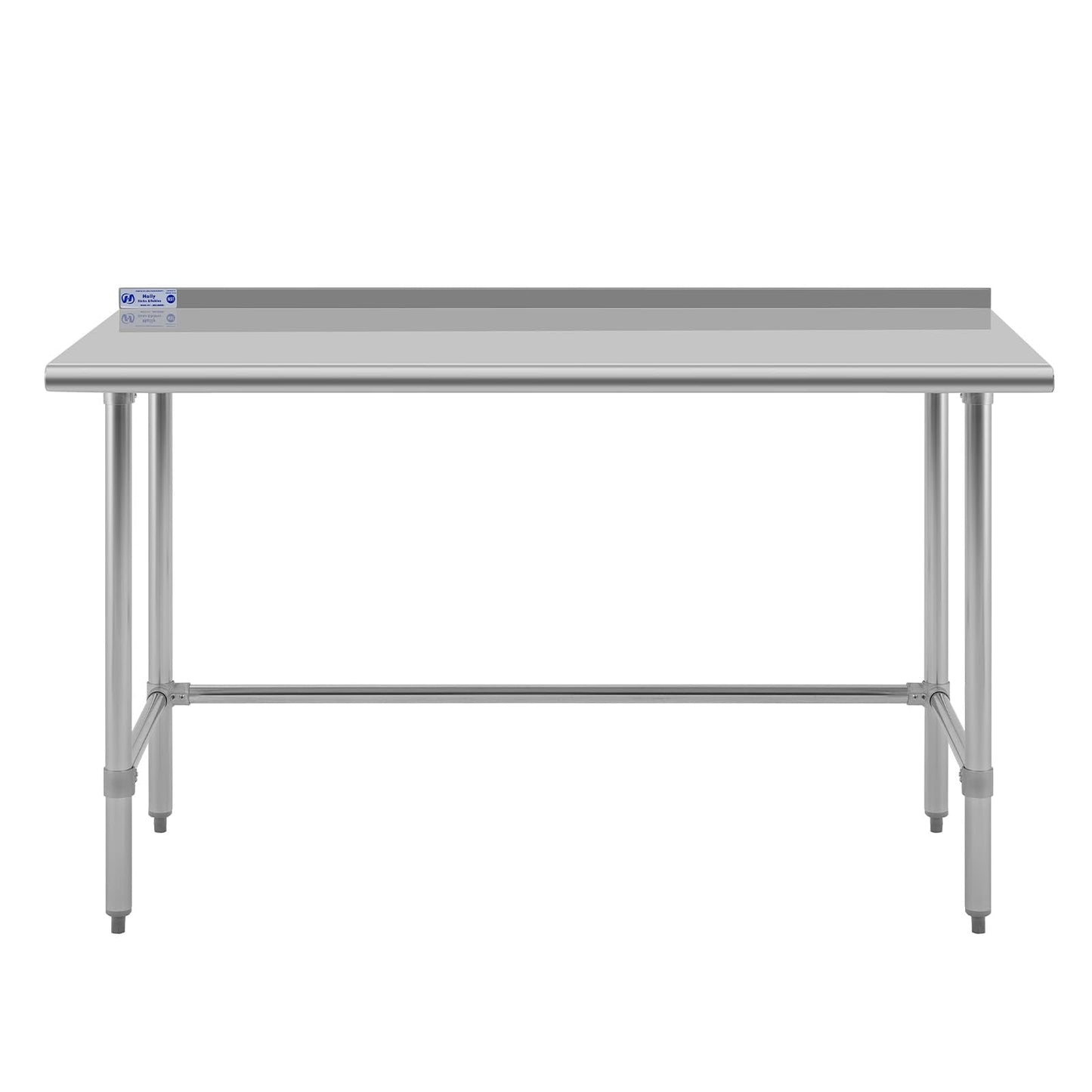 Hally Open Base Stainless Steel Table 24 x 60 Inches, NSF Commercial Heavy Duty Prep & Work Table with Backplash and Galvanized Legs for Restaurant, Home and Hotel