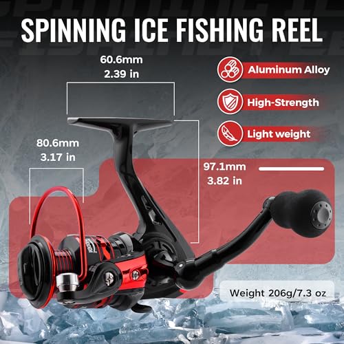 WIDDEN Ice Fishing Rod and Reel Combo, 27" Medium Light Spinning Ice Fishing Pole, Gear with Tackle Box Kit, Line, Lures f...