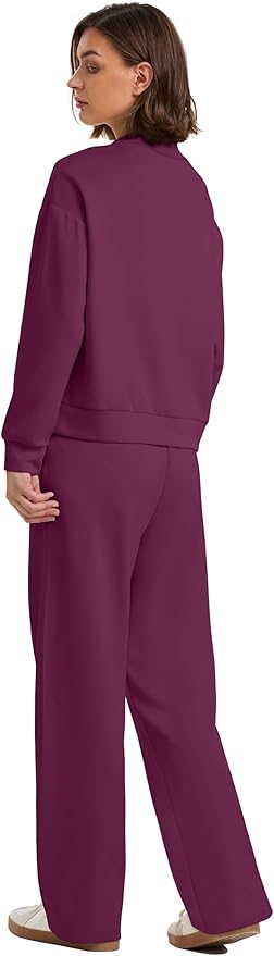 WIHOLL Two Piece Sets for Women Fall Outfits Lounge Sets Mock Neck Tops Wide Leg Pants Vacation Travel Airport Outfits