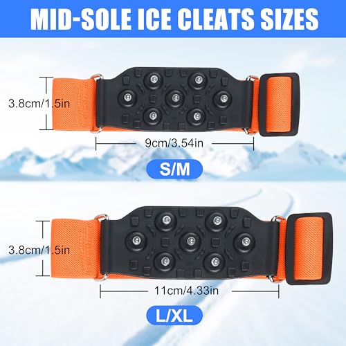 Ice Cleats Mid-Sole Snow Traction Cleats Crampons for Shoes and Boots Rotatable Non Slip Ice Grippers Overshoe with 7 Tung...