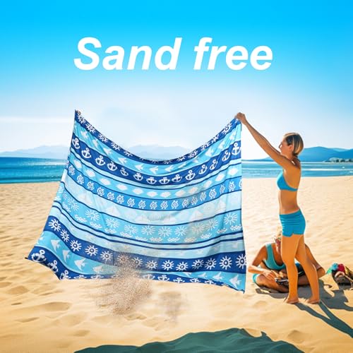 SKYREH Beach Blanket Waterproof Sandproof, 79" x 83" Extra Large Sand Free Quick Drying Beach Mat, Compact Outdoor Picnic ...