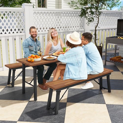Tangkula Outdoor Dining Table for 4-6, No Assembly Foldable 59 Inches Narrow Patio Dining Table with Acacia Wood Top & Hea...
