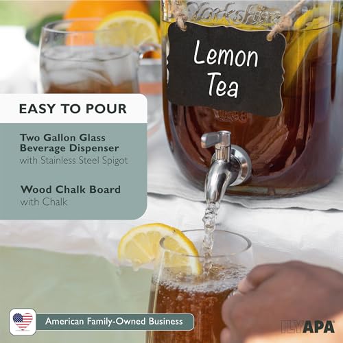 Ilyapa 2 Gallon Drink Dispenser - Wide Mouth Glass Drink Dispenser - 100% Leak Proof Stainless Steel Spigot with Glass Fli...