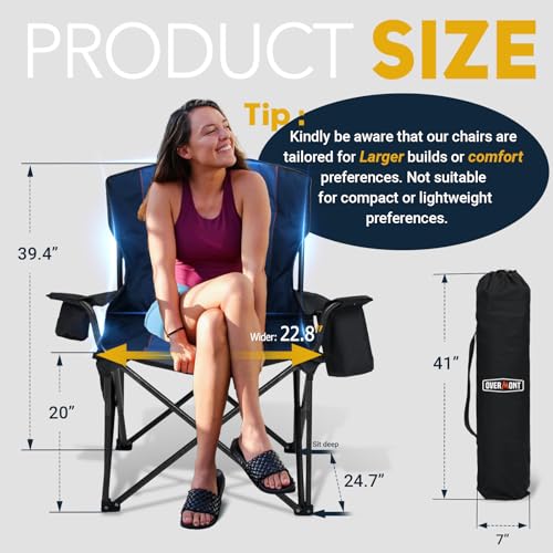 Overmont Oversized Folding Camping Chair - 450lbs Support with Padded Cushion Cooler Pockets - Heavy Duty Collapsible Chai...