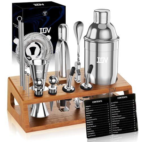 IOV Cocktail Shaker Set Bartender Kit with Stand | Bar Set Drink Mixer Set Includes Martini Shaker, Jigger, Strainer, Mixi...