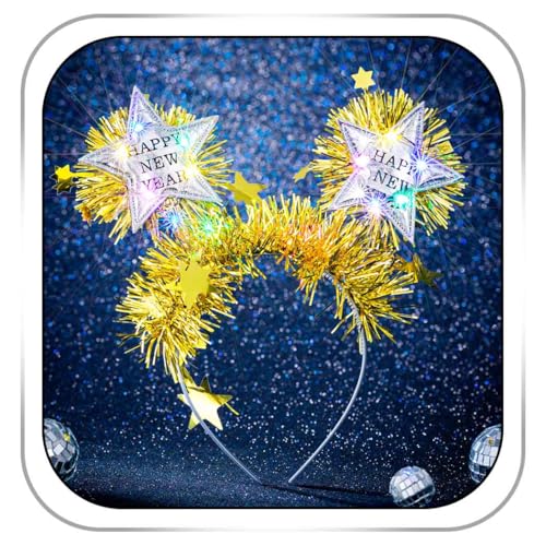 Firuilo Light Up Christmas Headband Glowing Star Tinsel HAairbands Happy New Year Headpieces Xmas Hair Accessories for Women