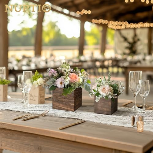 NUPTIO Wooden Box for Centerpiece Wedding: 6 Pcs Rustic Square Planter Box for Christmas Table Fall Decorations - 4×4" & ...