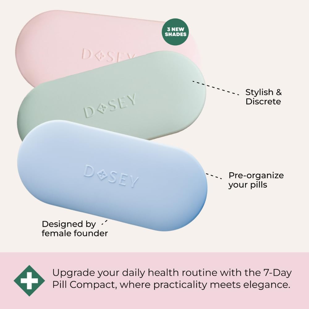 Dosey 7 Day Pill Compact Travel Pill Organizer - Pill Case with 7 Pill Compartments for Medicine Storage & Protection – Stylish & Elegant Medication Organizer with Mirror, Blush