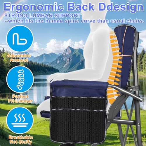 Jill Deaaa® Oversized Camping Chairs, Heavy Duty Support 450 LBS, Foldable Outdoor Chair with Padded Back & Arm, Folding L...