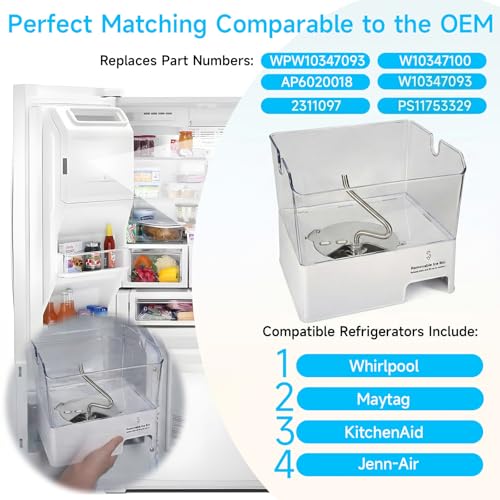 ColleRain WPW10347093 Removable Ice Bin Compatible with Whirlpool Ice Bucket Replacement, W10347093 Ice Maker Assembly for...