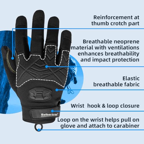 Seibertron Full or Half Finger Padded Palm Lightweight Breathable Climbing Rope Gloves for Climbers, Rock Climbing, Rescu...