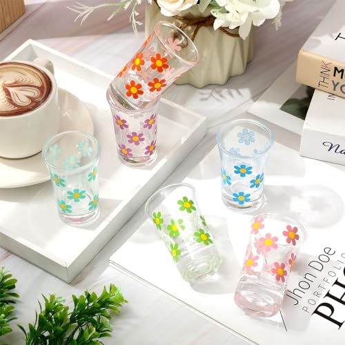 Whaline 6Pcs Daisy Shot Glasses 6 Colors Daisy Flower Drinking Glasses 1.7oz Colorful Small Glass Shot Cups for Party Bar ...