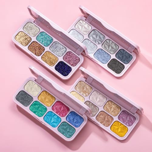 BAISEN DIARY 8-Color Glitter Eyeshadow Palette, Star Diamond Glitz, High Shine Metallic & Sparkle Shades, Long-Lasting Wat...