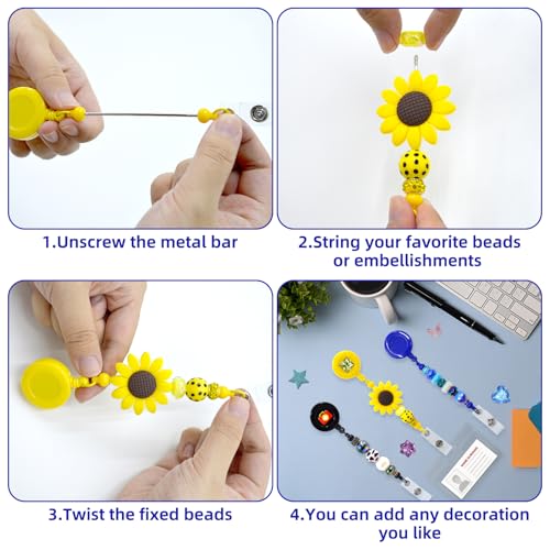 30pcs Colorful Beadable Badge Reels Making Kits - Beaded Blank Bars Bulk - Retractable Badge Reel with Belt Clip for ID Na...