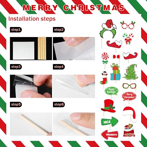 Christmas Party Decoration Set, 35 Balloons, 18 Photo Props, Banner, Photo Booth Frame, Red Green White