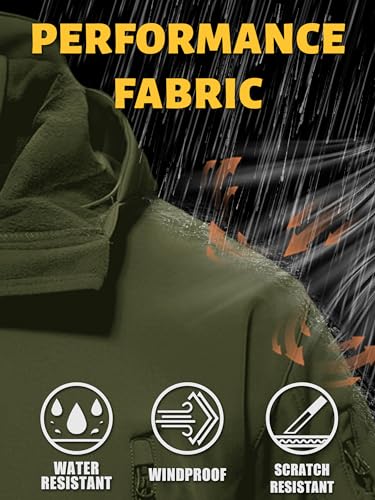 TACVASEN Men's Special Ops Military Tactical Soft Shell Winter Warm Fleece Lined Jacket Rain Hood Coat Hiking Snowboard