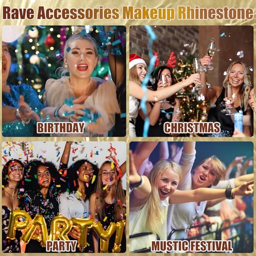 NOOEPC Gold Face Gems Glitter Body Glittery Stereo Gem Stickers Rave Accessories Makeup Rhinestone Stickers Y2K Style Musi...