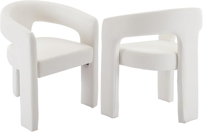 DAYALANE Modern Barrel Dining Chair, Upholstered Faux Leather Kitchen Chairs with Arms Comfy Side Chair for Living Room/Dining Room/Reception, Pu White