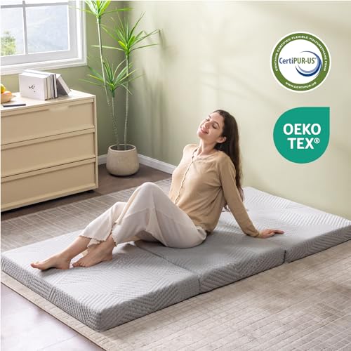 Folding Mattress, 4 Inch Twin Tri Folding Memory Foam Mattress for Camping Guest Bed, Washable Cover & Non-Slip Bottom, 7...