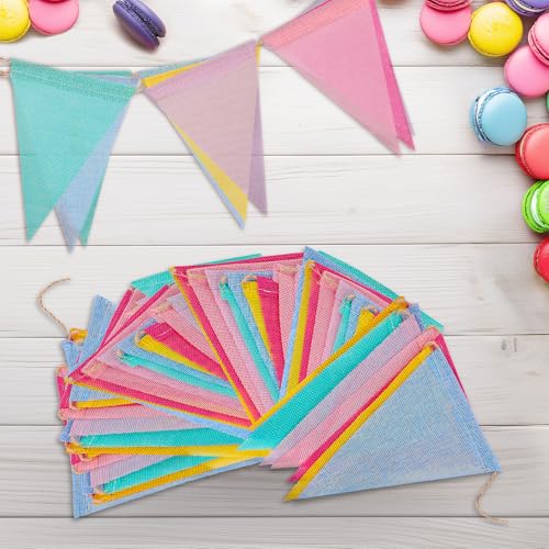 Jutevo 120 Flags/72ft Pennant Banner Flags Garland, Triangle Banner Pennant Flags on a String, Pastel Burlap Pennant Banne...
