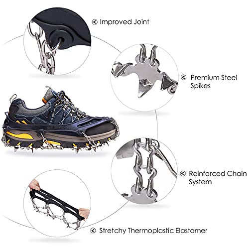 Crampons Ice Cleats Traction Snow Grips for Boots Shoes Women Men Anti Slip 19 Stainless Steel Spikes Safe Protect for Hik...