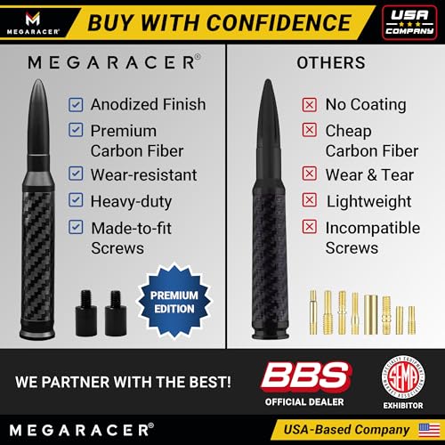 Anodized Black Carbon Fiber 50 Cal Bullet Antenna for Chevy Silverado & GMC Sierra 1500 2500 (1999-2026) – Billet Aluminu...