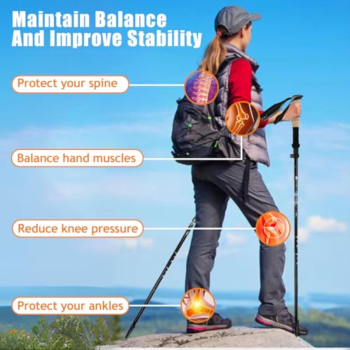 2Pcs Aluminum Collapsible Ultralight Travel Trekking Hiking Pole, Folding Adjustable Walking Sticks with Cork Handle & Tip...