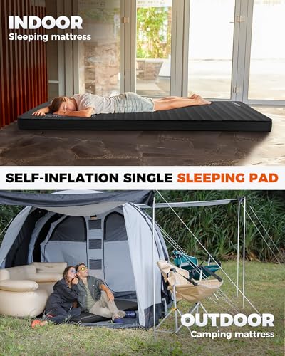 KingCamp PREMIUM SINGLE Self Inflating Sleeping Pad, 7.5 R-Value Air & Foam Camping Mattress, 3" Thick Insulated Sleeping ...