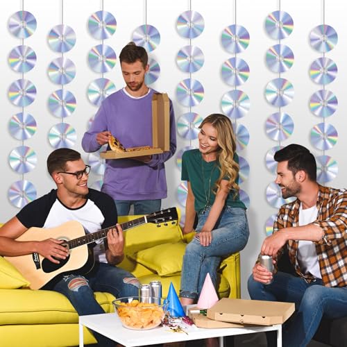 CD Disco Banners Retro 90s Theme CDs Paper Cutouts Hanging Swirl Ceiling Y2K Early 2000s Party Decorations 50s 70s 80s Mus...