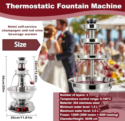 Erxewim 3-Tier Stainless Steel Wine & Champagne Fountain - 110V, 3.5L Beverage Dispenser with Adjustable Temperature for W...