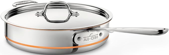 All-Clad Copper Core 5-Ply Stainless Steel Sauté Pan with Steel Lid 3 Quart Induction Oven Broiler Safe 600F Pots and Pans, Cookware Silver