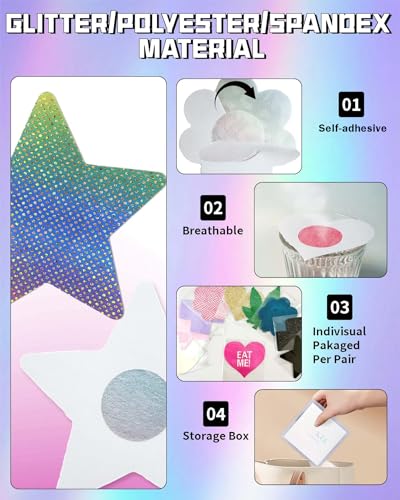 CICKEE Pasties Rave Pack - Nipple Covers Stickers - Disposable Sticky Breast Petals - 15 Pairs