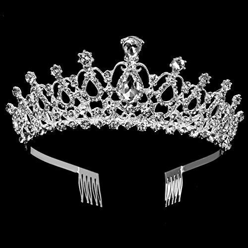 TecUnite 2 Pack Silver Tiara and Crowns for Women Crystal Princess Crown with Combs Wedding Tiaras for Bride Rhinestones H...