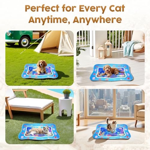 Cat Water Mat - Interactive Cat Toys Upgraded Thickened 0.7mm PVC Cooling & Heating Water Bed with Floating Fish, Anti-Scr...