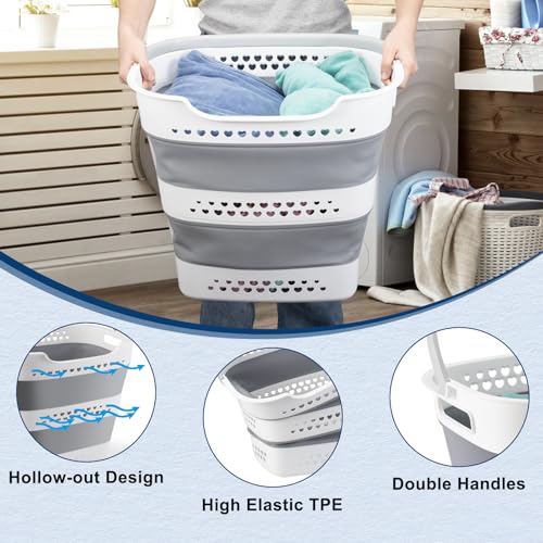 Collapsible Laundry Basket Foldable Pop-Up Laundry Hamper with Comfort Handles Portable Plastic Laundry Storage Basket Org...