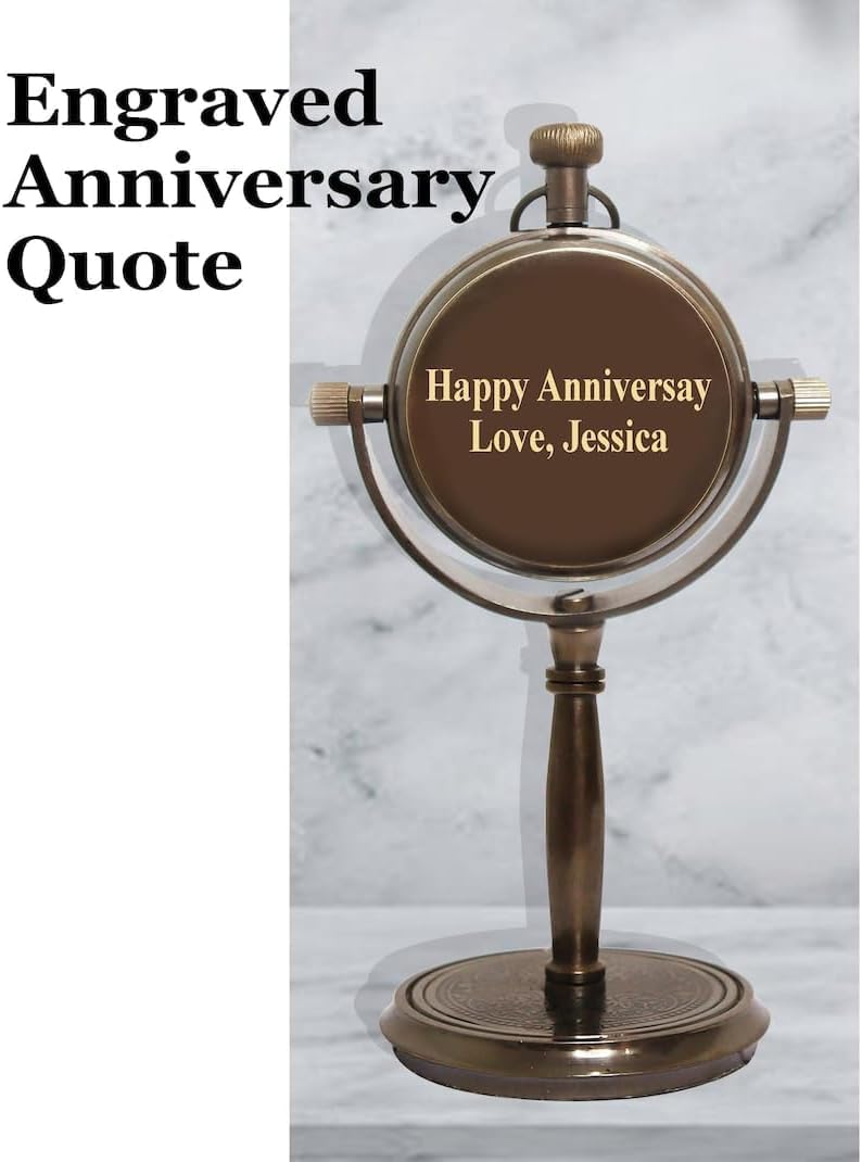 Personalized Anniversary Desk Clock Gift – Customizable Bronze Luxury Office Decor, Traditional Engraved Gift for Men & Women, Gift for Couples, Wedding Gift for Spouse.